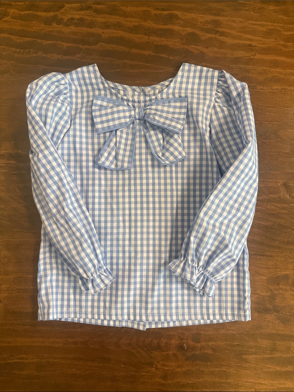 The Beaufort Bonnet Company Blue Gingham Bow-Front Long Sleeve Blouse
